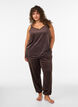 Velour top with lace trim, Brown, Model image number 1
