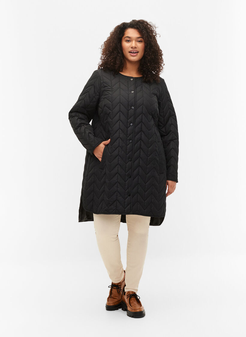 Quilted jacket with buttons - Black - Sz. 42-60 - Zizzifashion