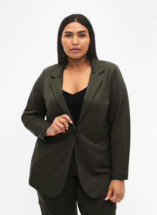 Simple blazer with button closure, Forest Night, Model image number 0