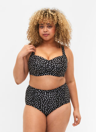 Extra high-waisted bikini bottom with print, Black White Dot, Model image number 0