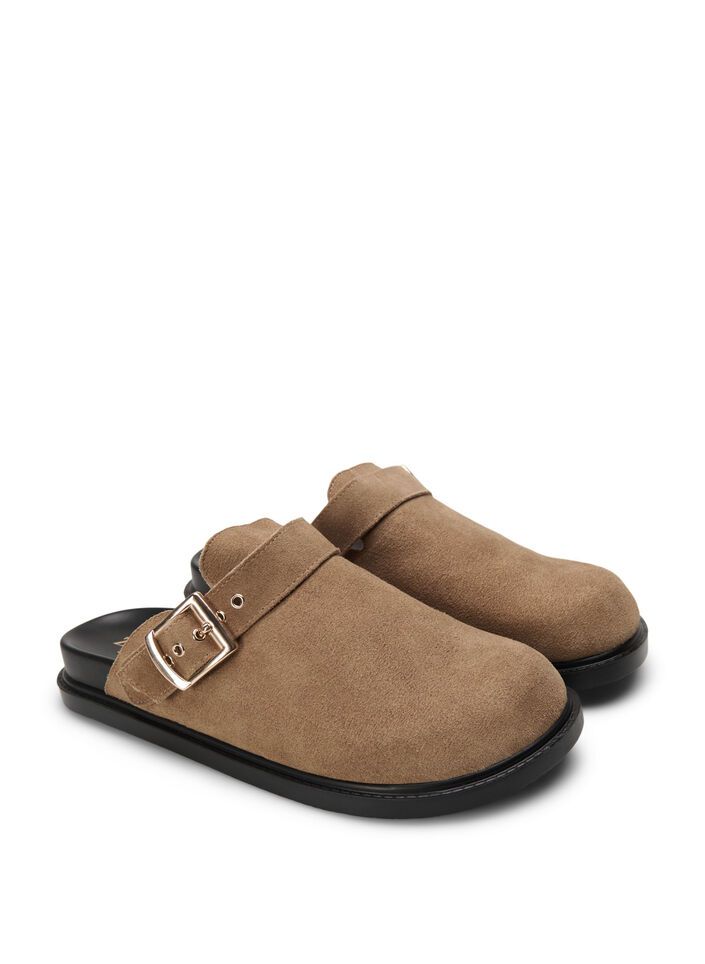 Wide fit suede clogs, Woodsmoke, Packshot image number 1