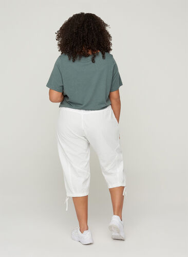 Loose cropped trousers in cotton, Bright White, Model image number 1