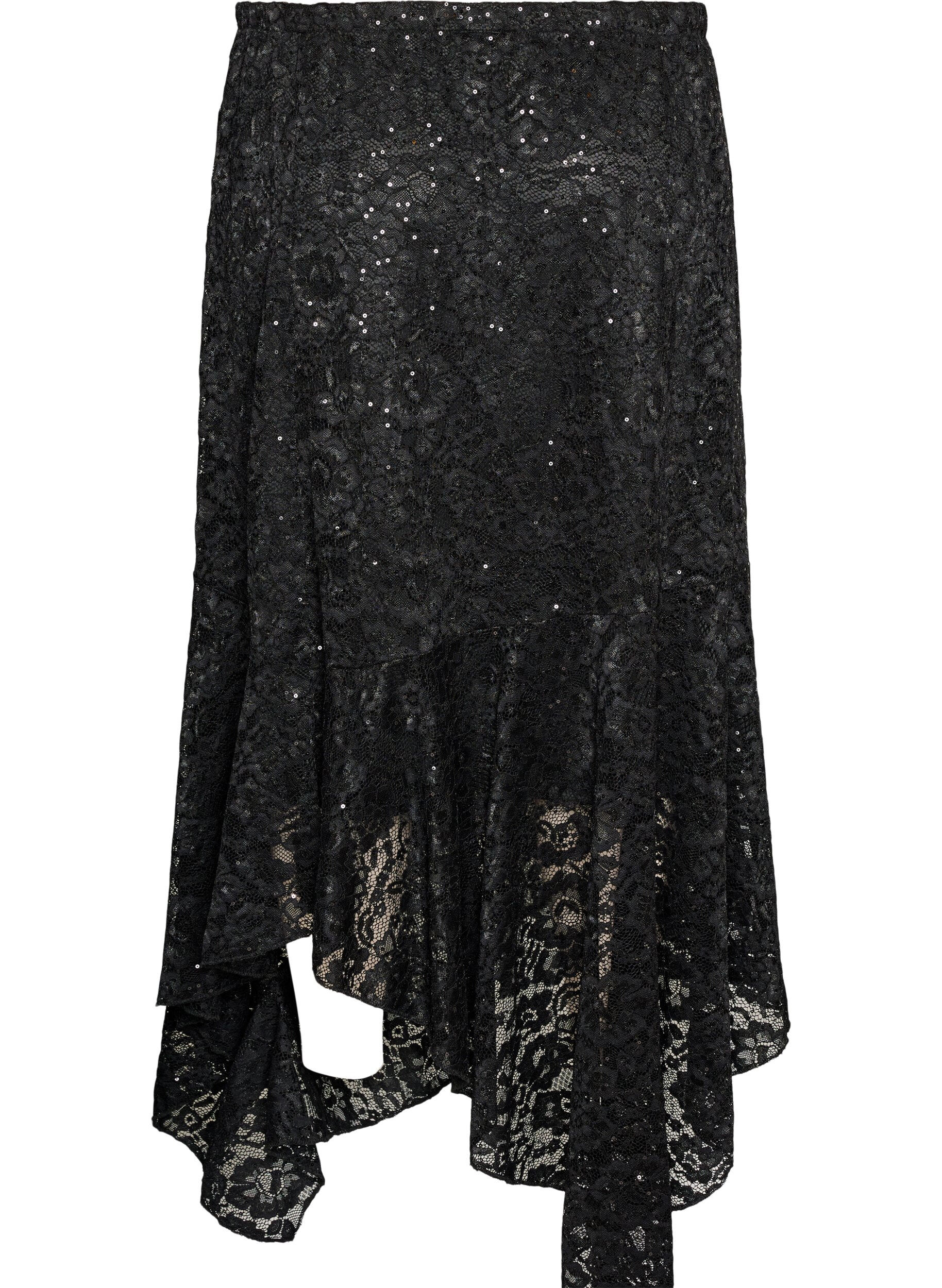 ZizzifashionLace midi skirt with sequins, Black, Packshot image number 1