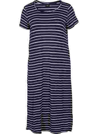 Striped short-sleeved midi dress