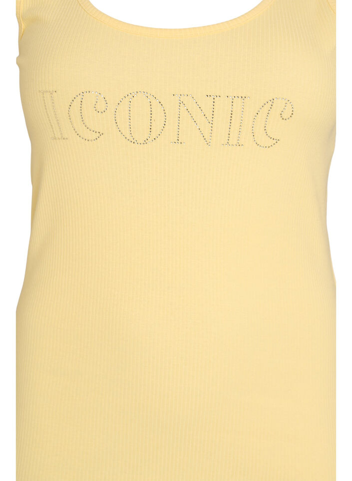 Slim-fit tank top with rhinestones, Yellow, Packshot image number 2