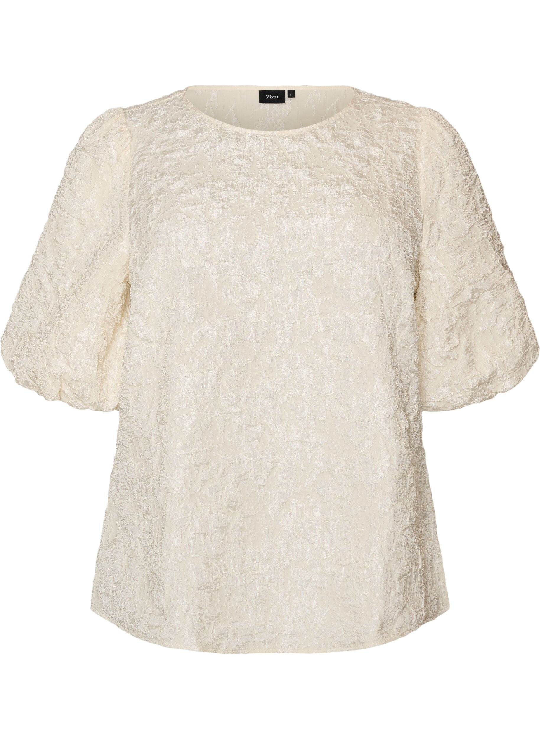 ZizzifashionJacquard blouse with puff sleeves and an A-line shape, Vanilla, Packshot image number 0