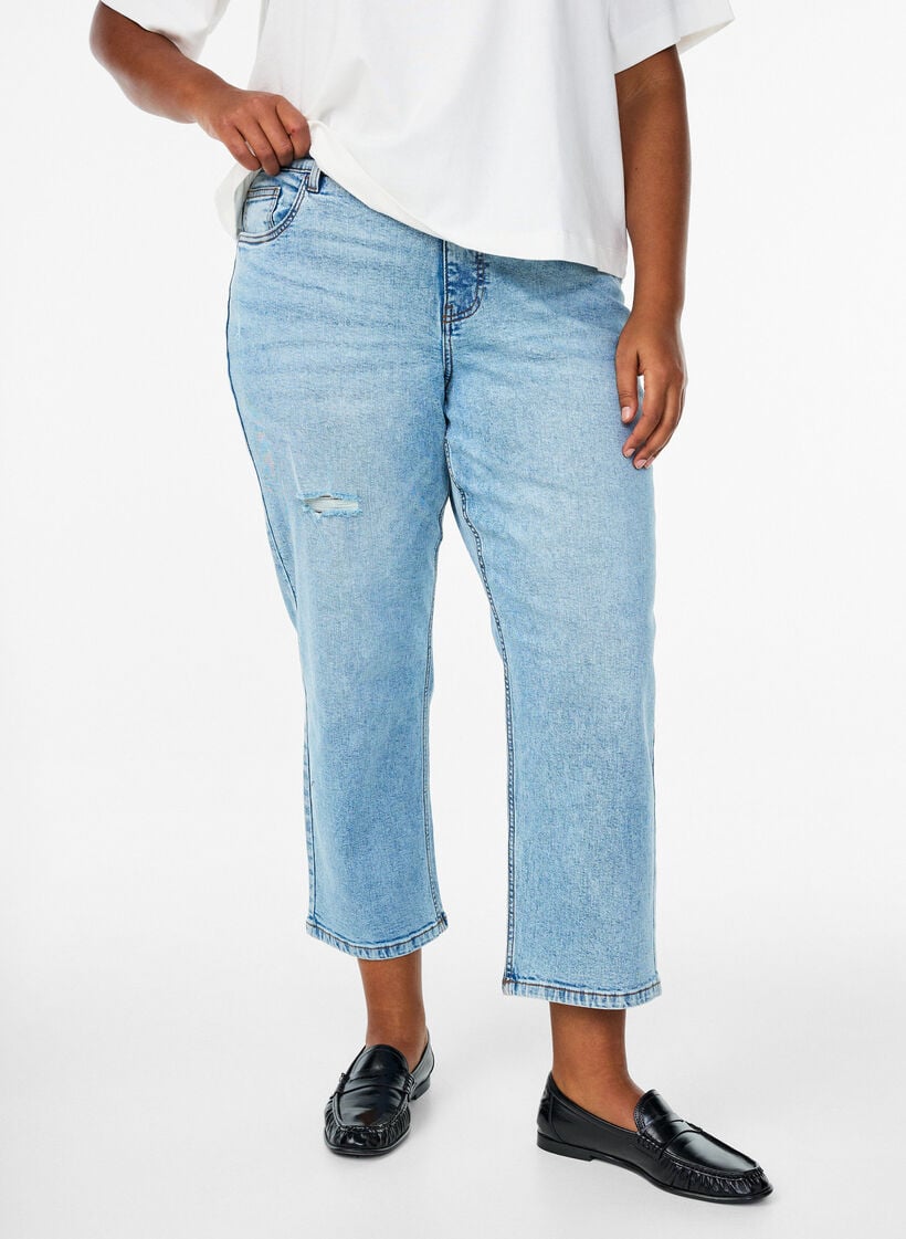 Cropped Vera jeans with distress detail, Light Blue, Model image number 2