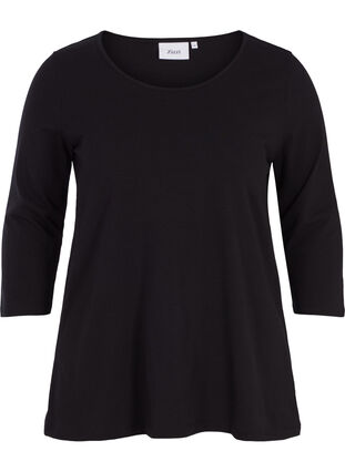 Basic t-shirt with 3/4 length sleeves, Black, Packshot image number 0