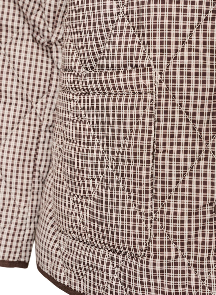 Quilted jacket with small checks and contrast trim, Brown, Packshot image number 3