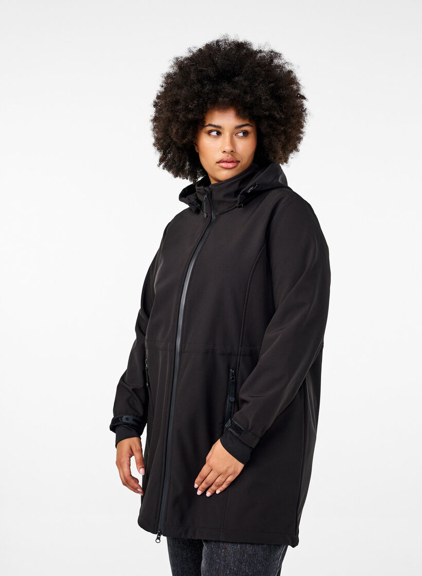 Softshell jacket with detachable hood, Black, Model image number 0