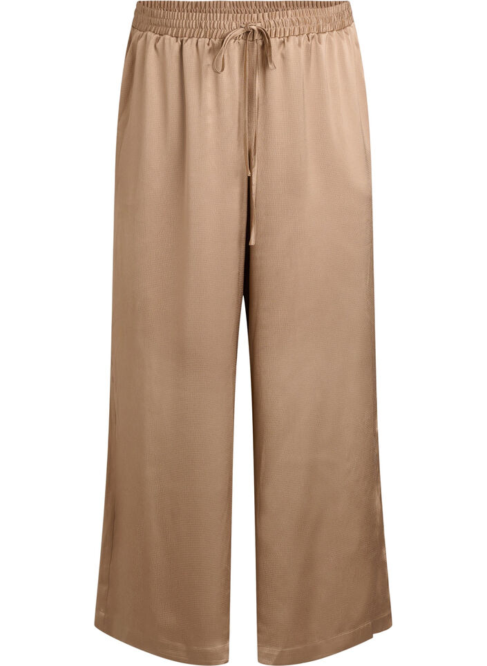Satin-look trousers with wide, straight legs, Brown, Packshot image number 0