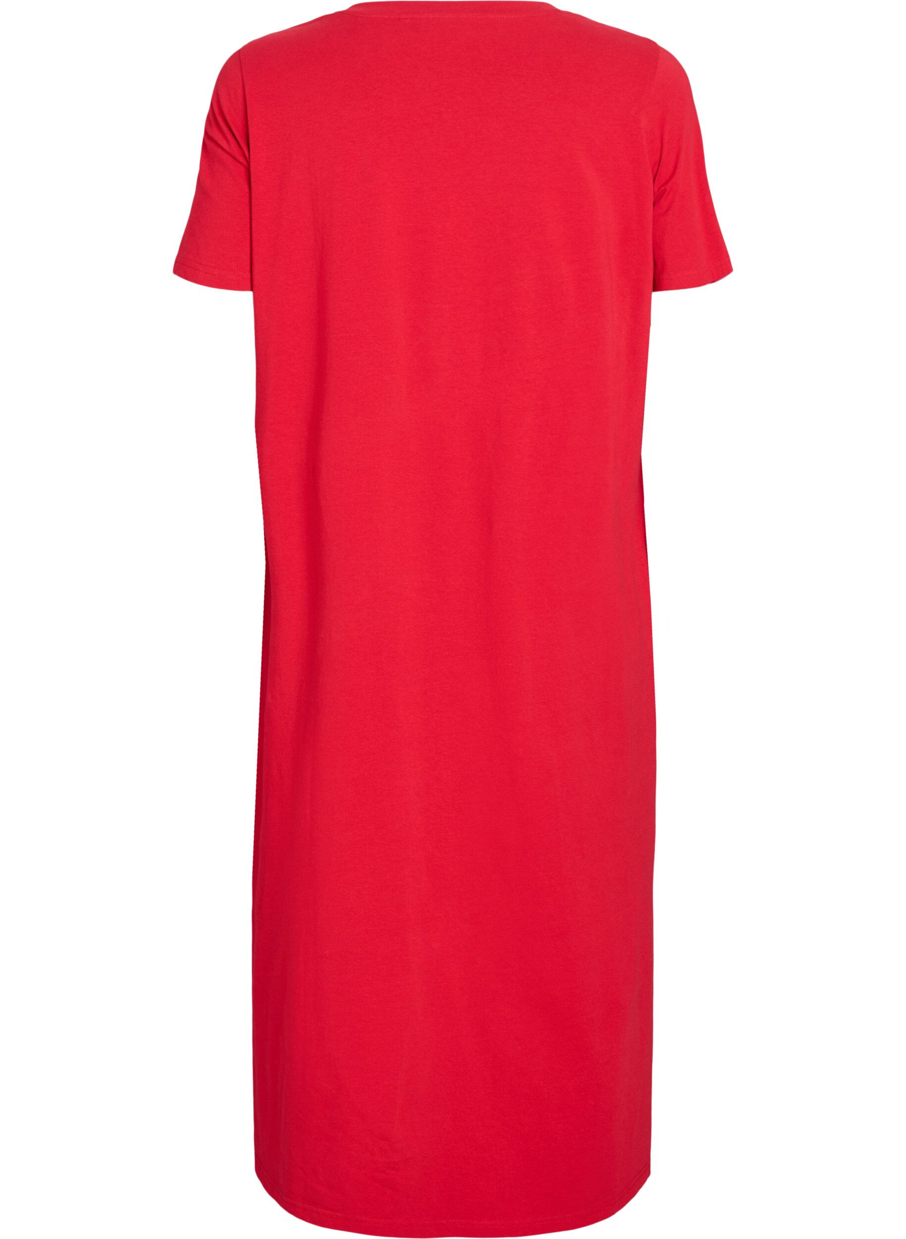 ZizzifashionMidi T-shirt dress with a V-neck, Red, Packshot image number 1
