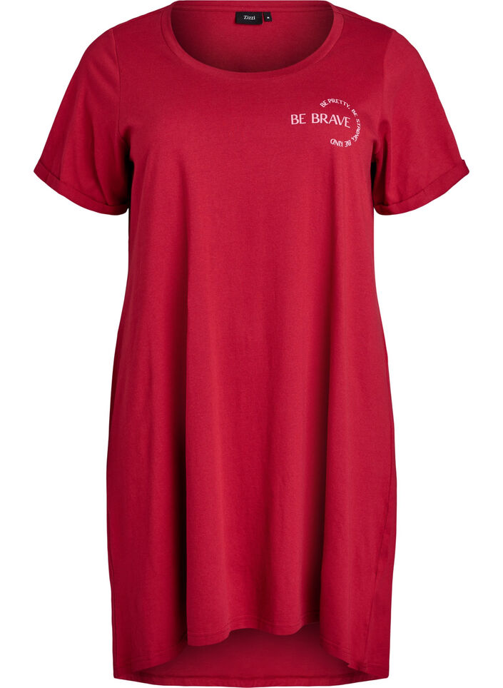 Short-sleeved nightgown in organic cotton, Red, Packshot image number 0