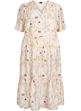 Floral midi dress with an A-line shape - Beige - Sz. 40-64 - Zizzifashion Floral midi dress with an A-line shape - Beige - Sz. 40-64 - Zizzifashion