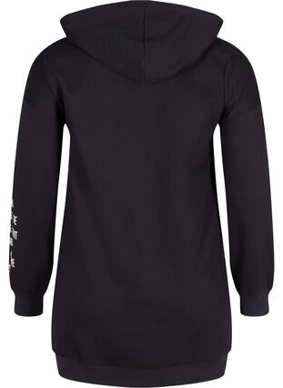Cotton hoodie sweatshirt dress with text print, Black, Packshot image number 1