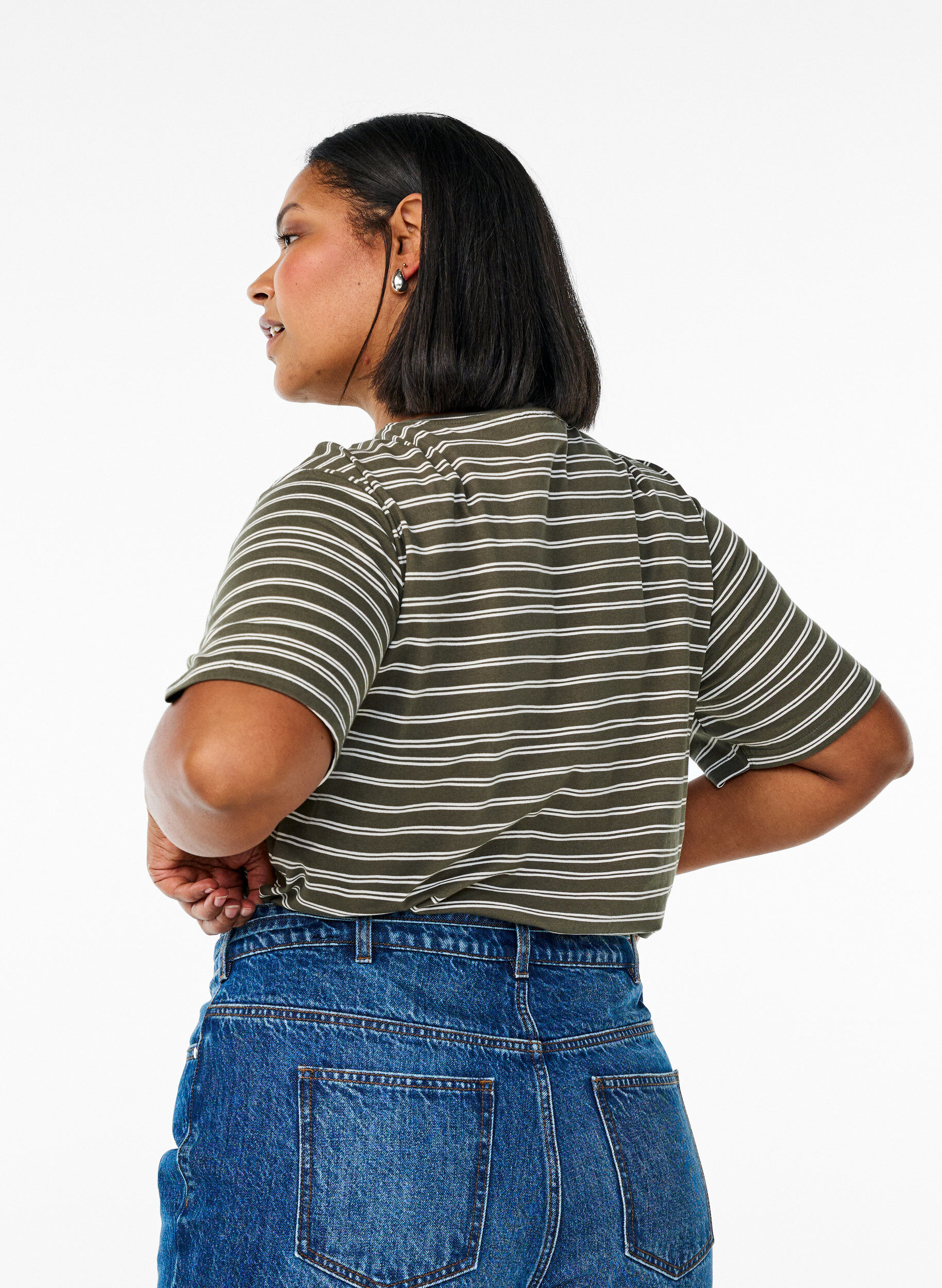 Zizzifashion Striped T-shirt, Green, Model image number 2