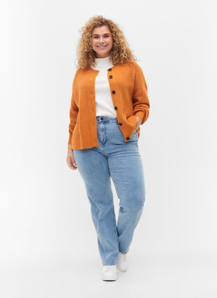 Rib knitted cardigan with buttons, Harvest Pumpkin Mel., Model image number 2