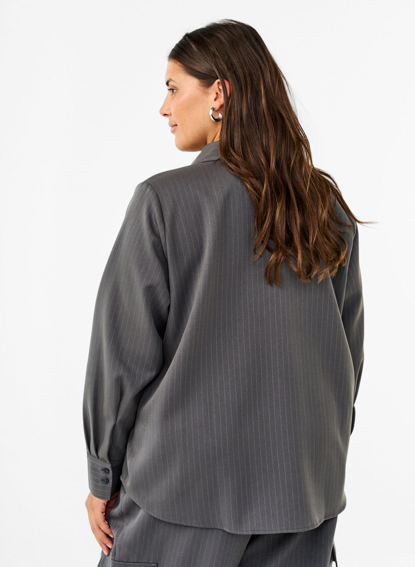 Pinstriped shirt with collar and chest pockets, Dark Shadow Pin St., Model image number 1