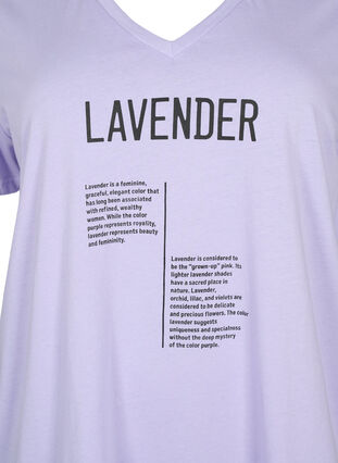 Cotton t-shirt with v-neck and text, Lavender w. Text, Packshot image number 2