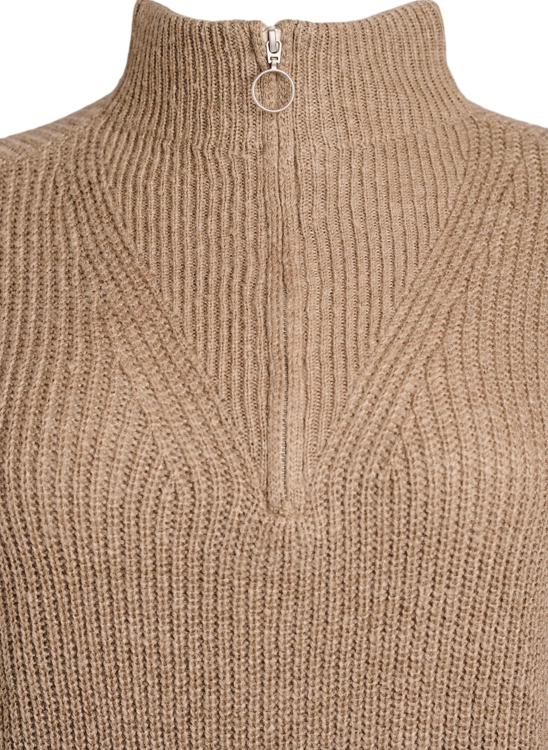 Zizzifashion FLASH - Knitted sweater with high neck and zipper, Brown, Packshot image number 2