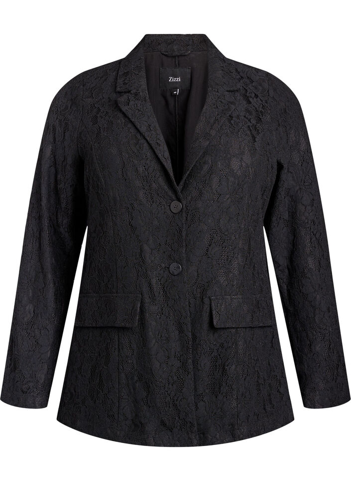 Lace blazer with button closure, Black, Packshot image number 0