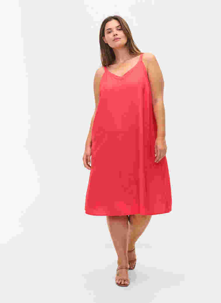 Sleeveless viscose midi dress, Hibiscus, Model image number 2