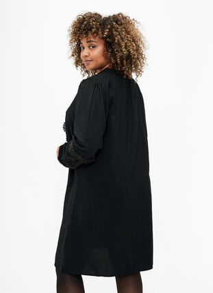 Viscose dress with crochet details, Black, Model image number 1