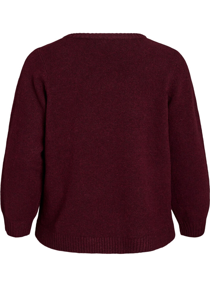Knitted cardigan with flower detail, Dark Bordeaux, Packshot image number 1