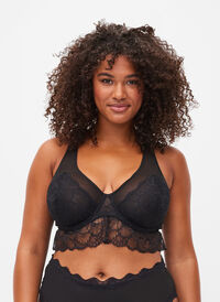 Lace bra with underwire and mesh, Black, Model