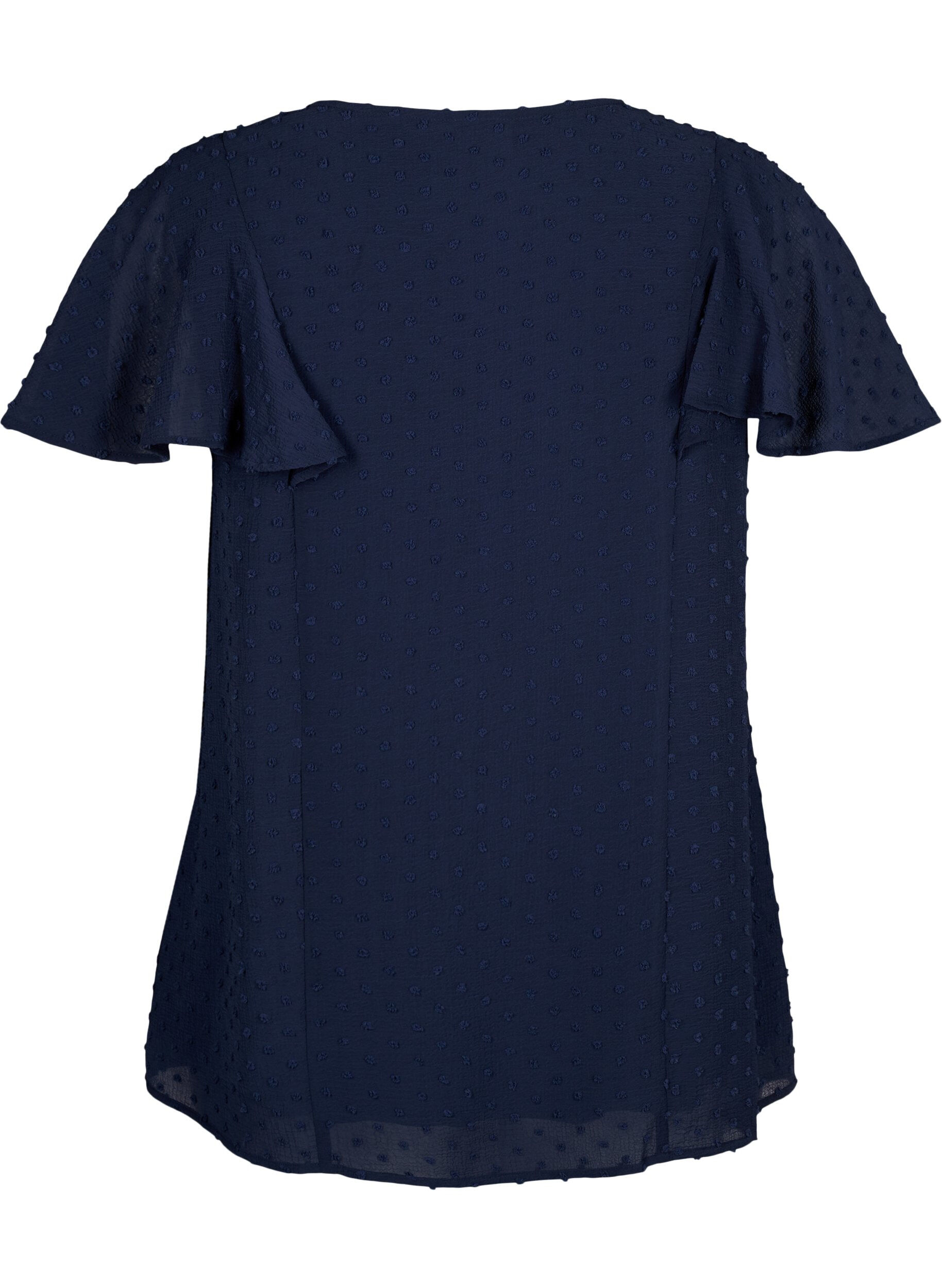 Zizzifashion Blouse with dotted texture and short sleeves, Navy Blazer, Packshot image number 1