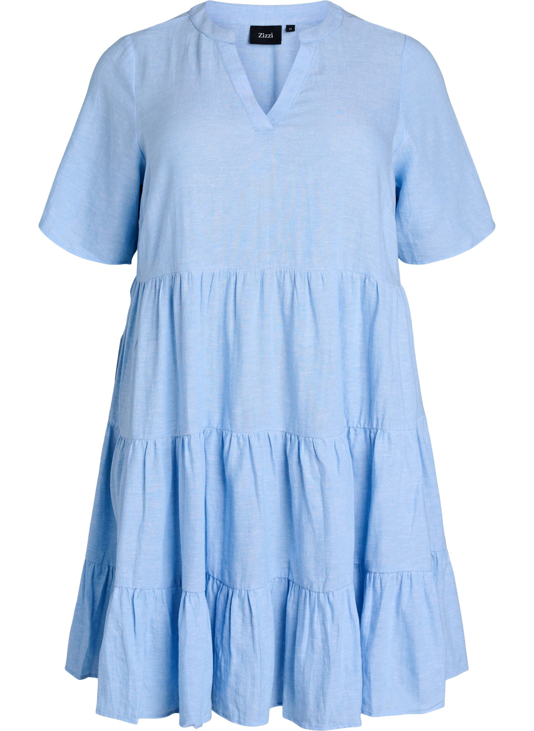 Zizzifashion Knee-length A-line dress in linen and viscose, Light Blue, Packshot image number 0