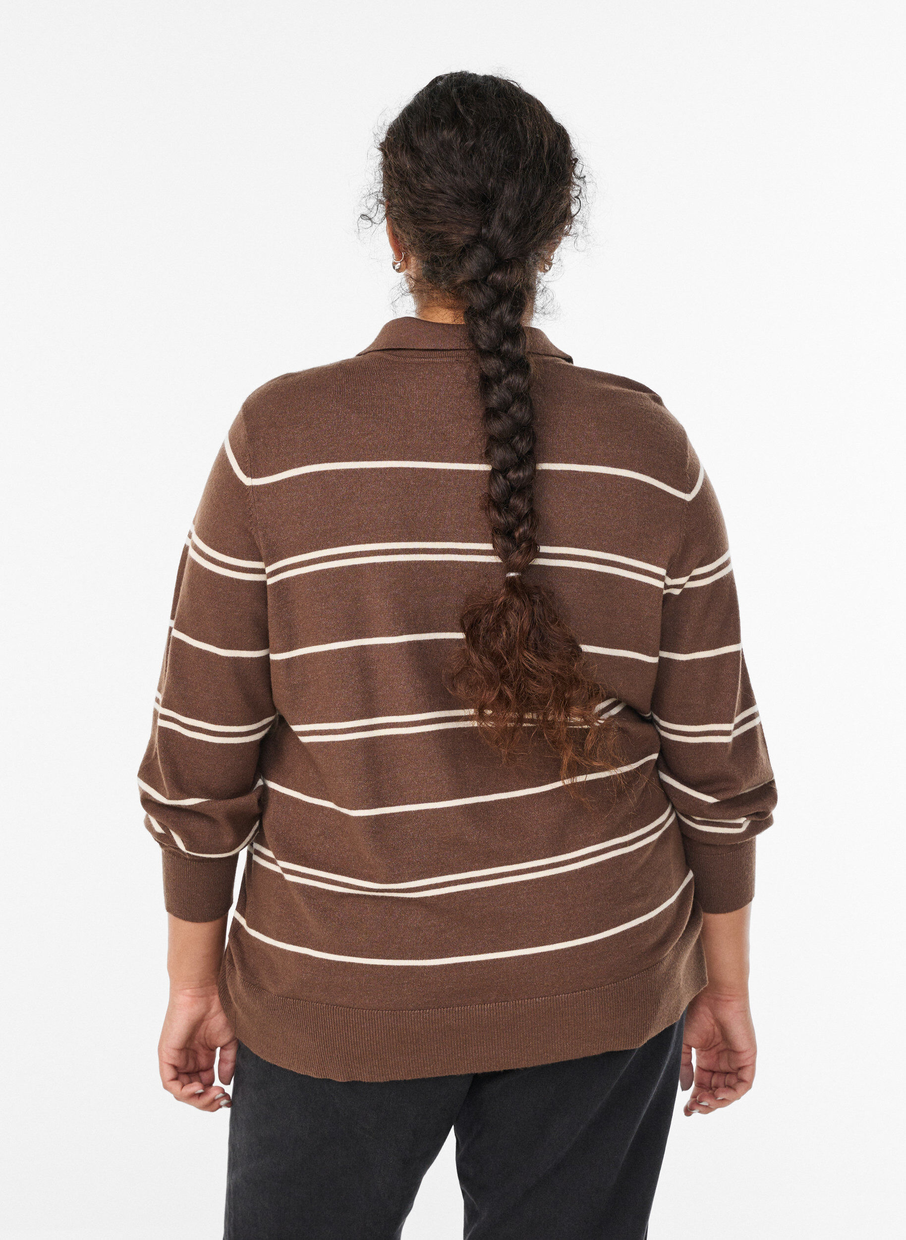 Zizzifashion Knit blouse with collar, Brown, Model image number 2