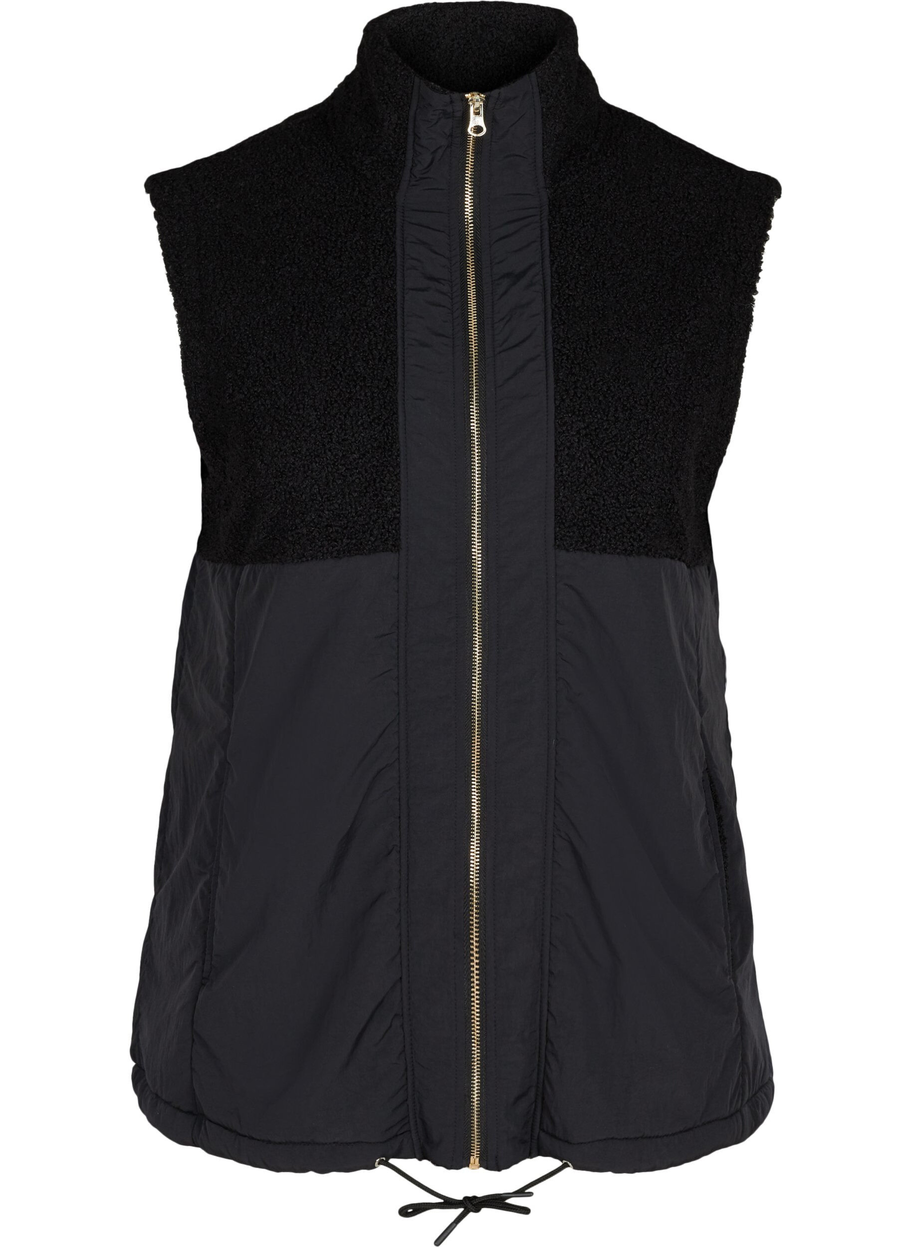 Zizzifashion Short vest with teddy and zip, Black, Packshot image number 0