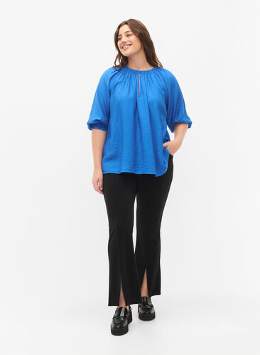 A-shape viscose blouse with 3/4 sleeves, Strong Blue, Model image number 3