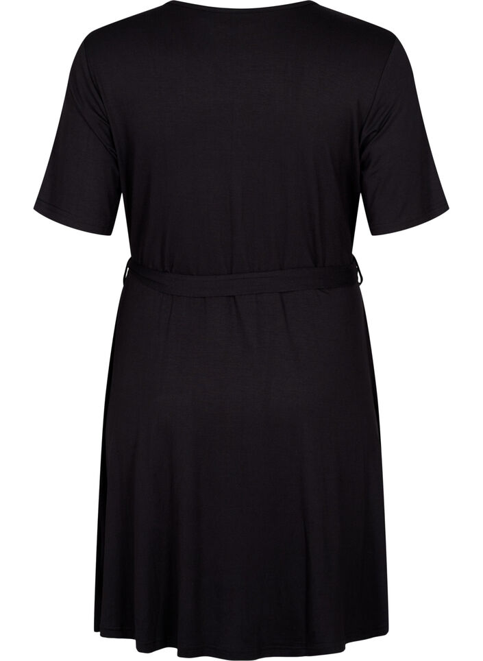 Wrap dress in viscose with short sleeves, Black, Packshot image number 1