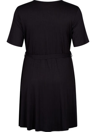 Wrap dress in viscose with short sleeves, Black, Packshot image number 1