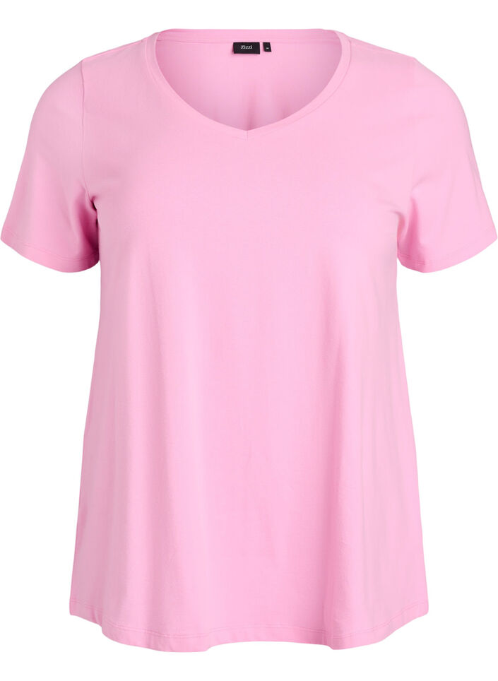 Solid-coloured basic cotton T-shirt, Pink, Packshot image number 0