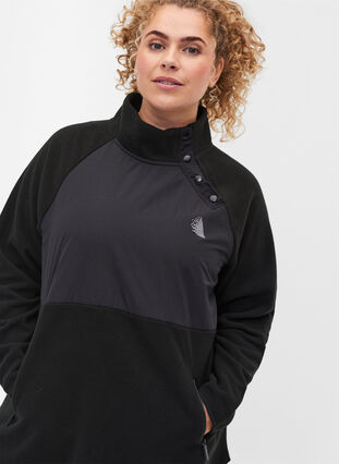 Fleece jacket with buttons and pockets, Black, Model image number 2