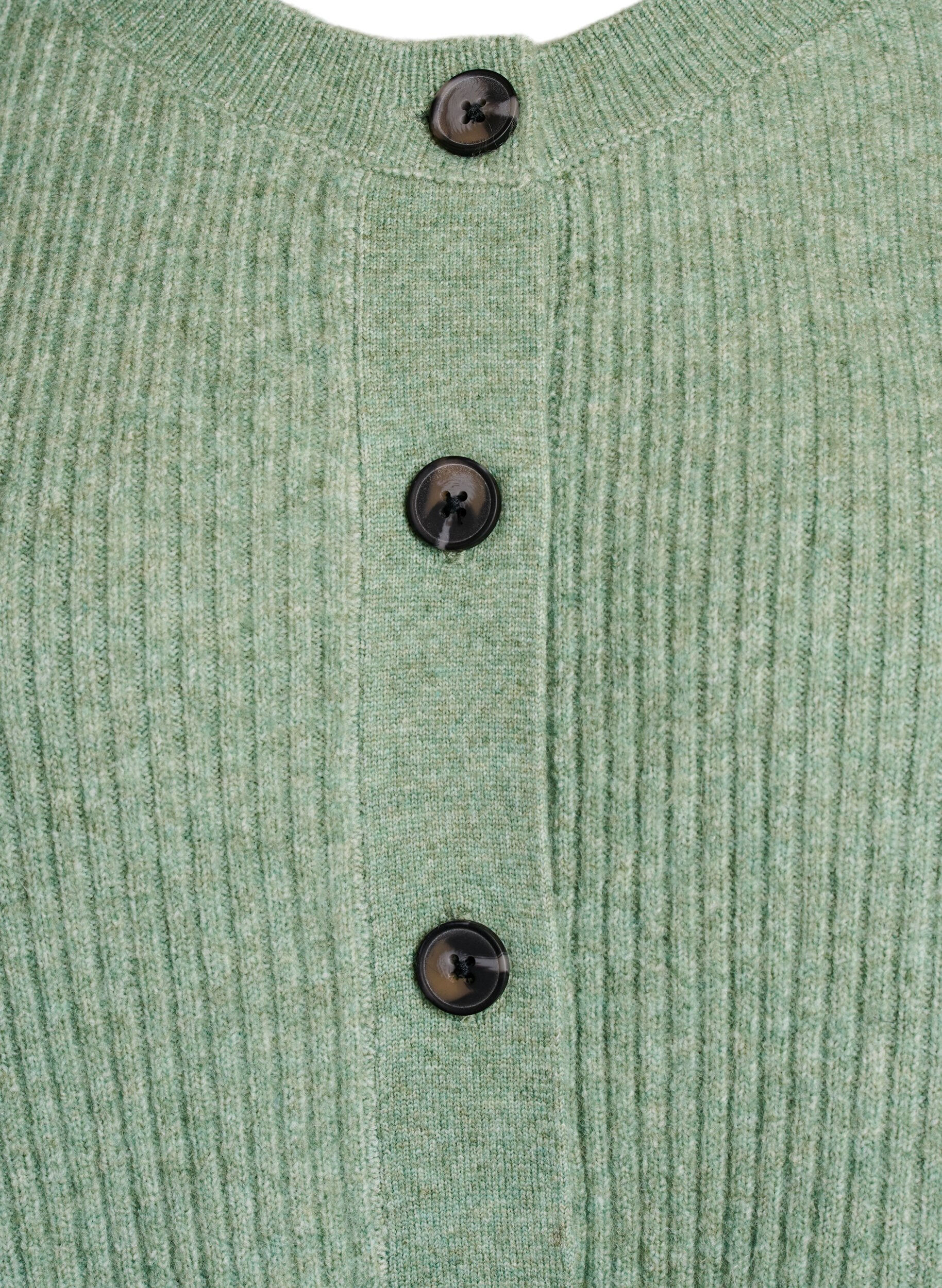 Zizzifashion Ribbed cardigan with buttons, Green, Packshot image number 2