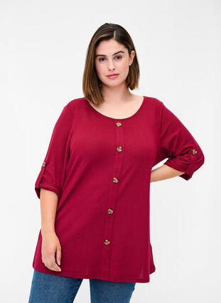 Blouse with buttons and 3/4 sleeves, Rhododendron, Model image number 0