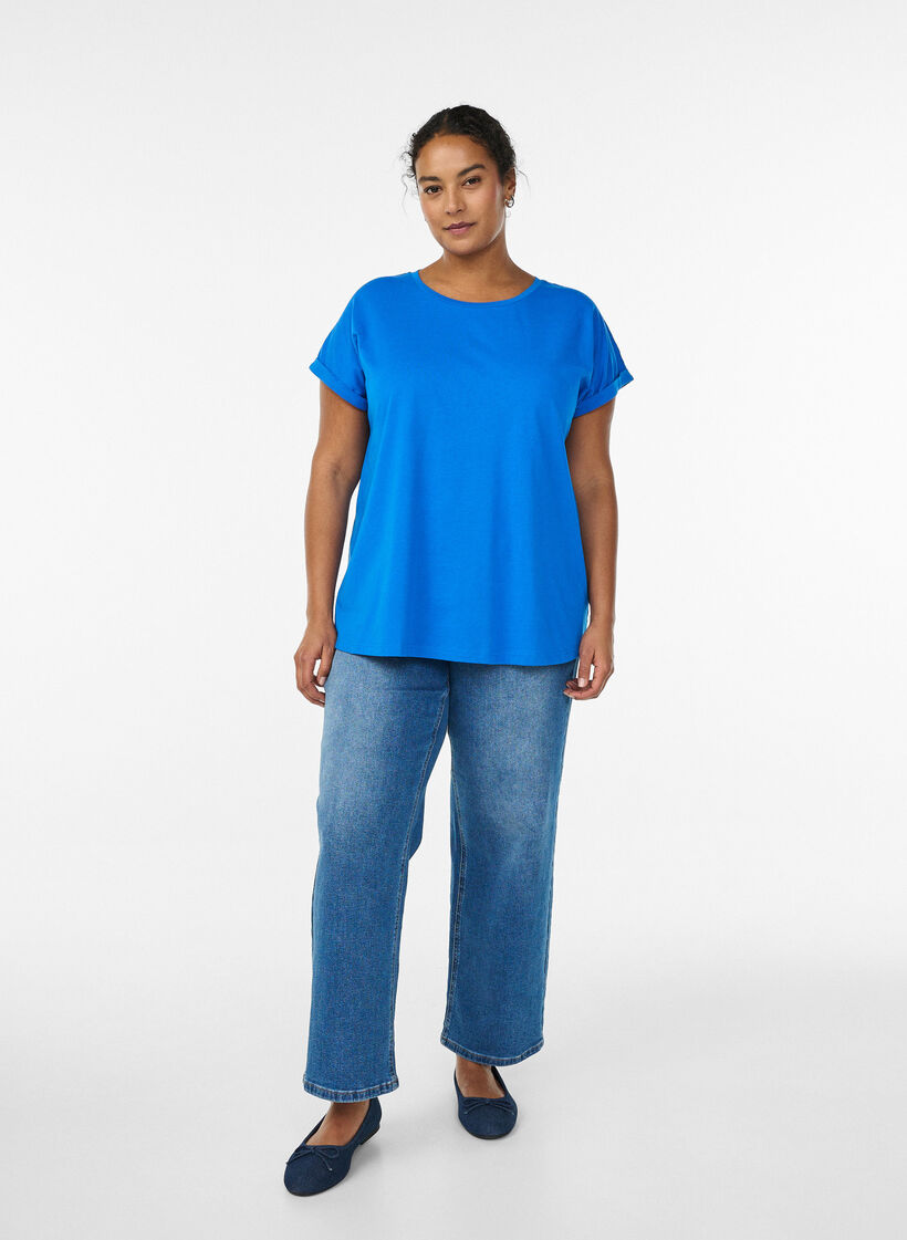 Short-sleeved t-shirt in a cotton blend, Blue, Model image number 1