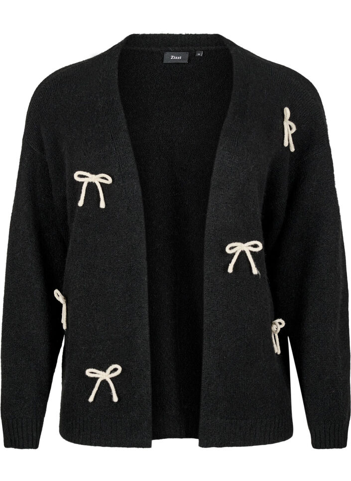 Short knitted cardigan with bows, Black Comb, Packshot image number 0