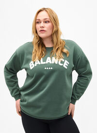 Sweatshirt with terry text, Duck Green, Model