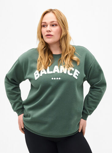 Sweatshirt with terry text, Duck Green, Model image number 0
