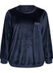 Velour blouse with embroidered text, Blue, Packshot image number 0