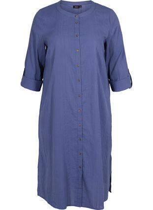 Cotton shirt dress with 3/4 sleeves, Nightshadow Blue, Packshot image number 0