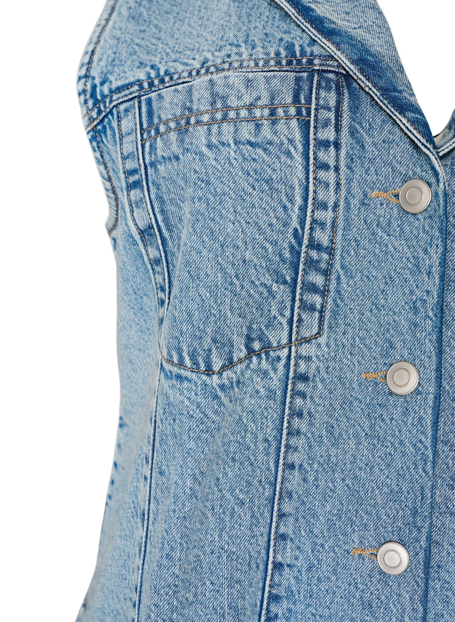 Zizzifashion Sleeveless denim dress with button fastening and slits, Light Blue, Packshot image number 3