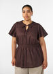 Cotton blouse with tie-string and elastic waist, Brown, Model image number 0