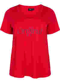 Cotton t-shirt with text print and v-neck