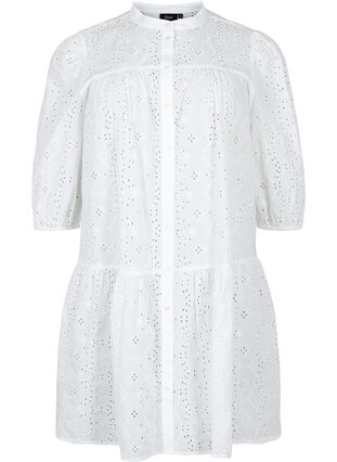 Embroidery anglaise shirt dress in cotton, Bright White, Packshot image number 0